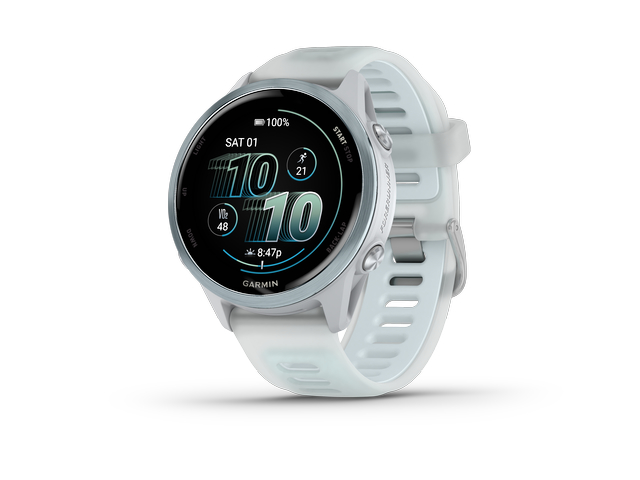 Garmin Forerunner 570 Lunette Cloud Blue, boitier blanc, bracelet blanc translucide/bleu ciel