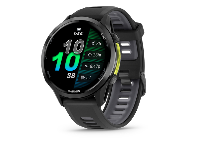 Garmin Forerunner 970 Lunette Gray, boitier noir, bracelet noir/blanc translucide